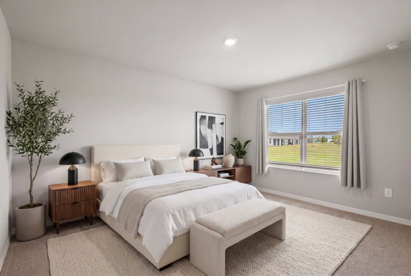 Virtually staged primary bedroom